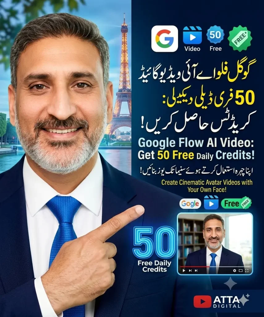 Google Flow AI Video Generator 50 free daily credits guide banner by Atta Digital